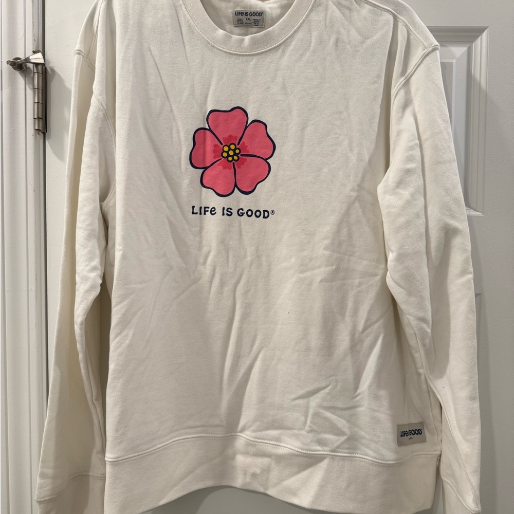 Life Is Good Cream Sweatshirt with Logo Patch